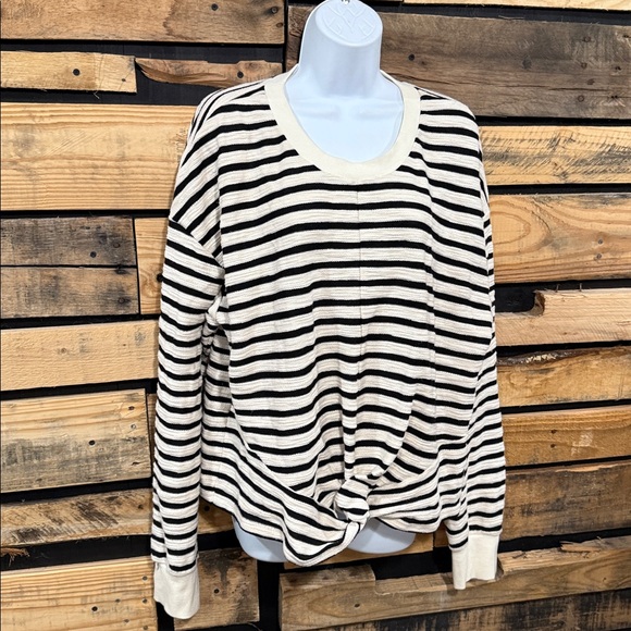 EVEREVE Noah Stripe Textured Sweatshirt Black/Ivory Women’s Size Large‎ - Picture 5 of 8